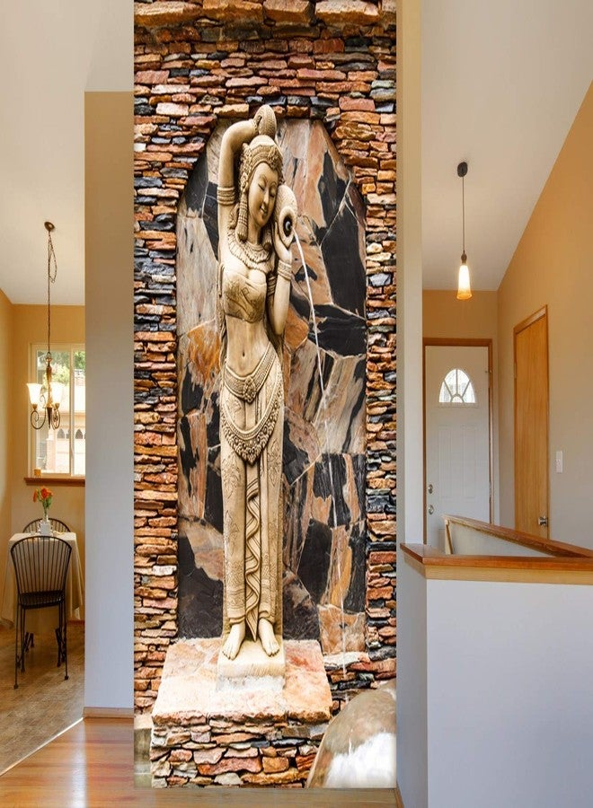 999STORE 3D Print Latest Door Living Room Bed Room Home Hall Wall Stickers Sheet roll red Stones Wall and Standing Lady Mural Wallpaper for Walls 3D (Vinyl Self Adhesive 24X36 Inches) NonW230917 - Image 1